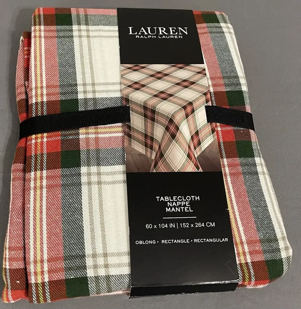 Lauren Ralph Lauren Plaid Tablecloth 60x104 Oblong New Tartan Red Green White